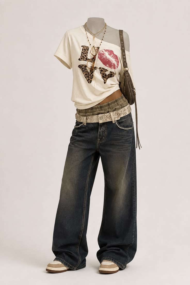 Outfit tee grafica leopardata Y2K