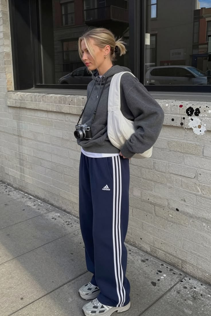 Outfit con pantaloni Adibreak sportivi da donna: 14 look street style