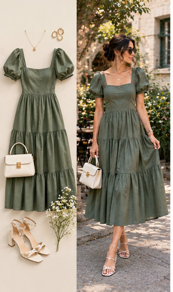 Trendy Women’s Outfit Ideas | Green Dress, Mini Skirt & Preppy Style