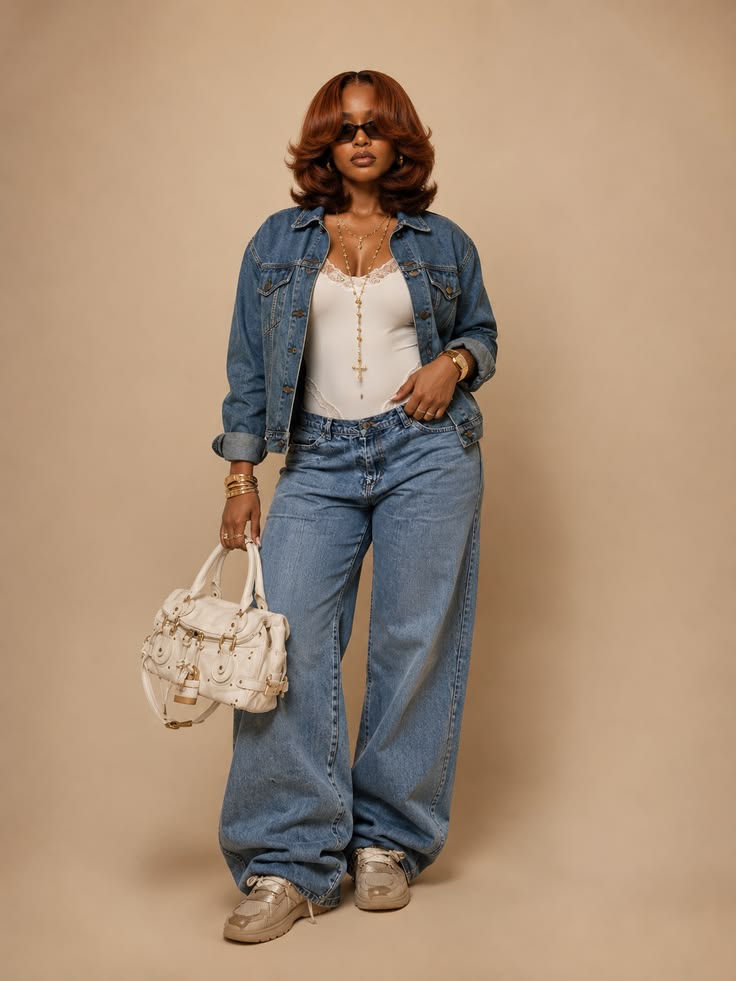 Modella con outfit denim.