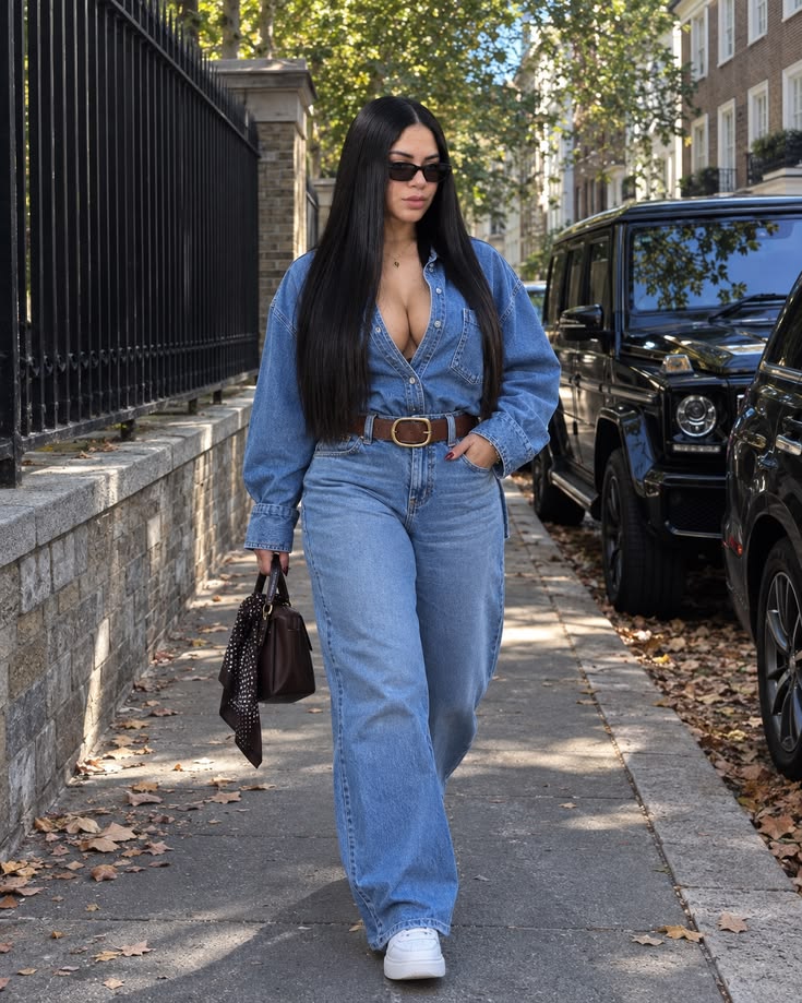 Уличный стиль double denim | Шикарный повседневный образ