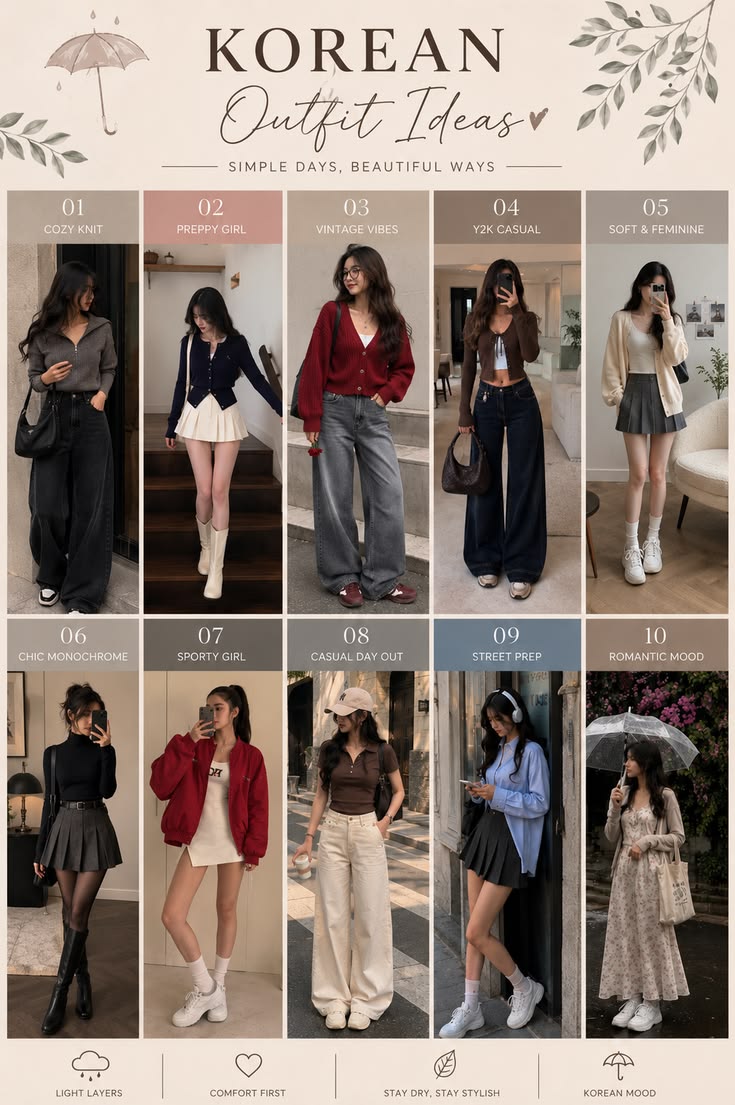 10 أفكار لإطلالات كورية كاجوال 🎀