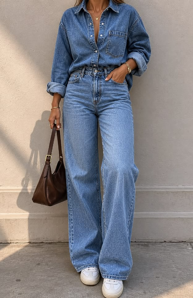 Denim atemporal: inspiración para un look de otoño de pierna ancha