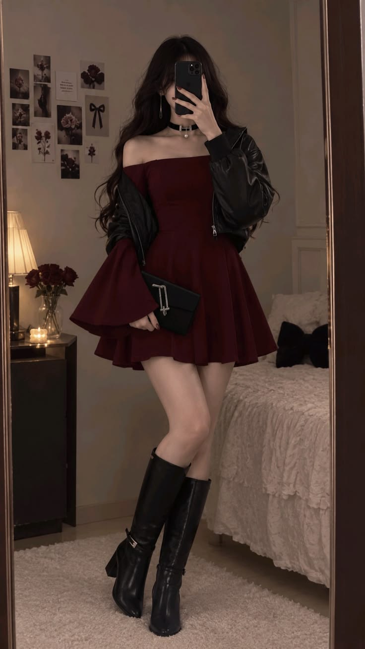 Gothic Burgundy Off-Shoulder Dress Outfit 🖤 | Pinterest-Style Amazon Fashion Find