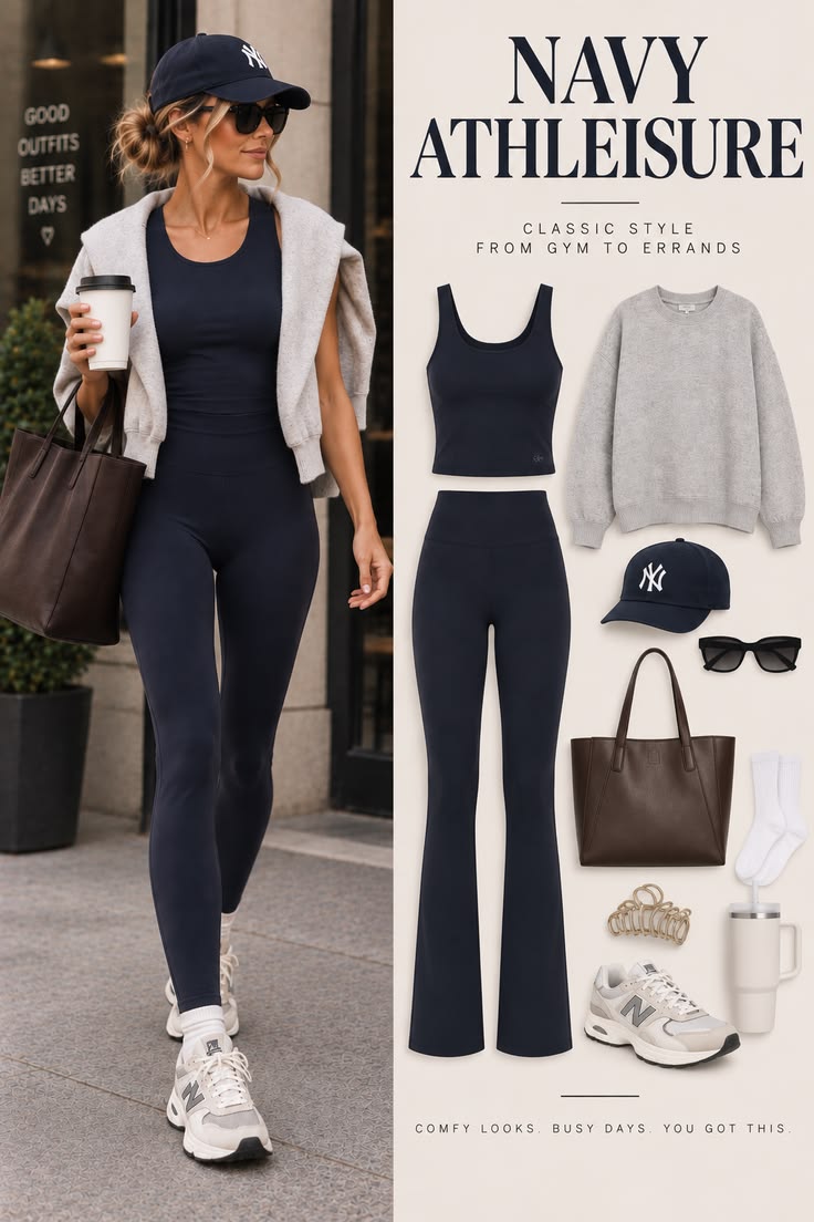 Navy Athleisure Outfit | Classic Gym to Errands Style