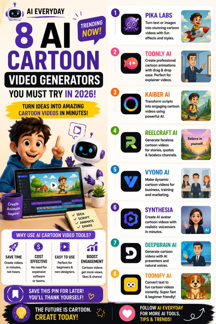 8 générateurs de vidéos de dessins animés IA à essayer en 2026