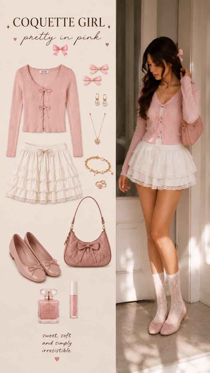 Pretty in pink 🎀✨ Rosa delicato, dettagli raffinati e le più dolci vibrazioni coquette 🎀✨ L’outfit perfetto