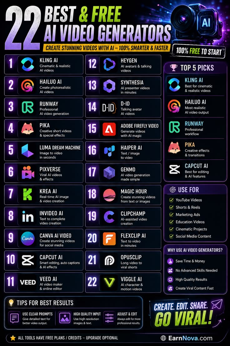 22 meilleurs générateurs vidéo IA gratuits en 2026 🎬🤖 | Créez des vidéos extraordinaires avec l’IA