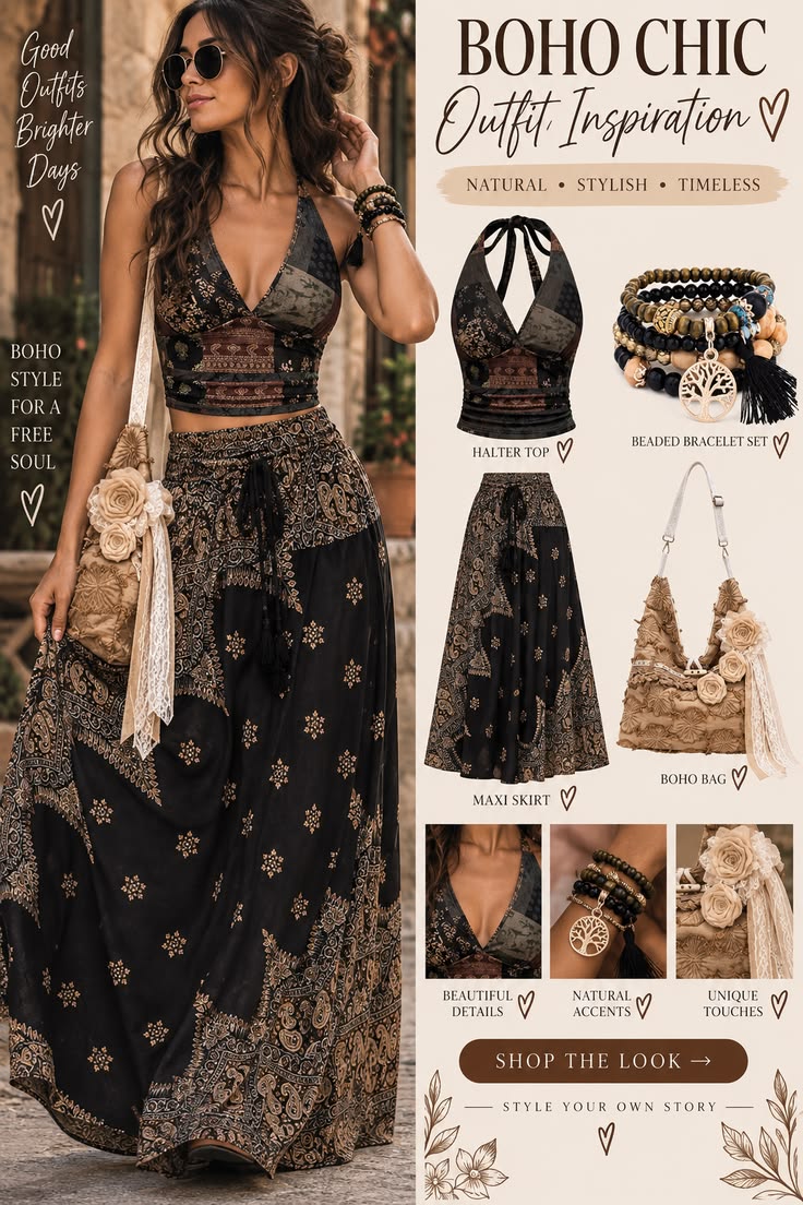 Inspiration tenue bohème chic 🤎 | Tenue avec jupe maxi fluide