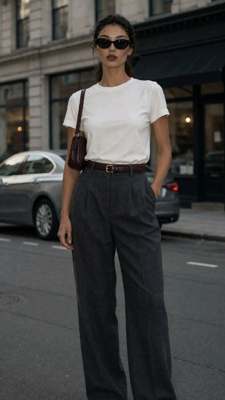 T-shirt blanc minimaliste et pantalon gris 👟🕶️ street style sporty chic