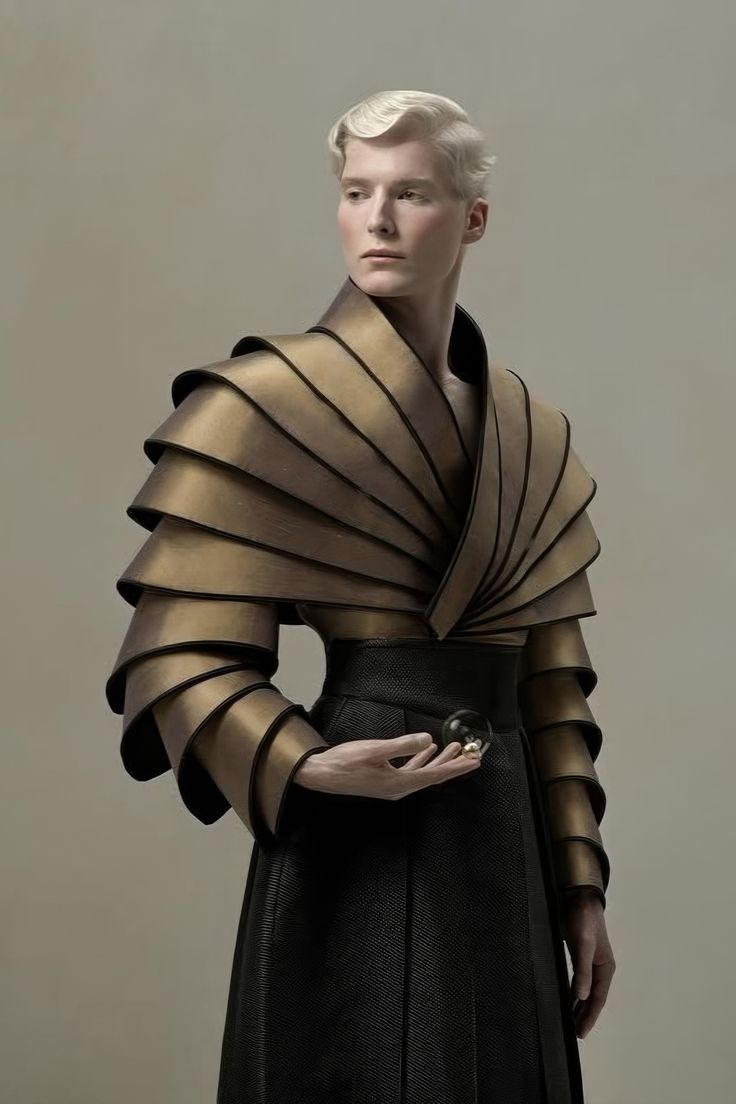 Samouraï futuriste | Veste dorée superposée | Science-fiction avant-gardiste