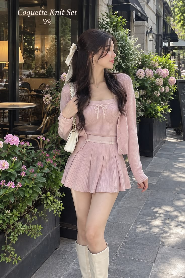 Кокетливый трикотажный комплект 🎀 | Нежный розовый женственный образ