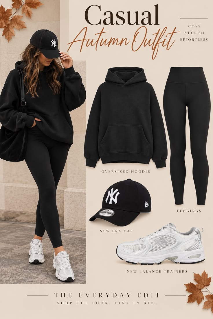 إطلالة خريفية كاجوال للنساء | هودي أوفرسايز وليغينغ وحذاء New Balance