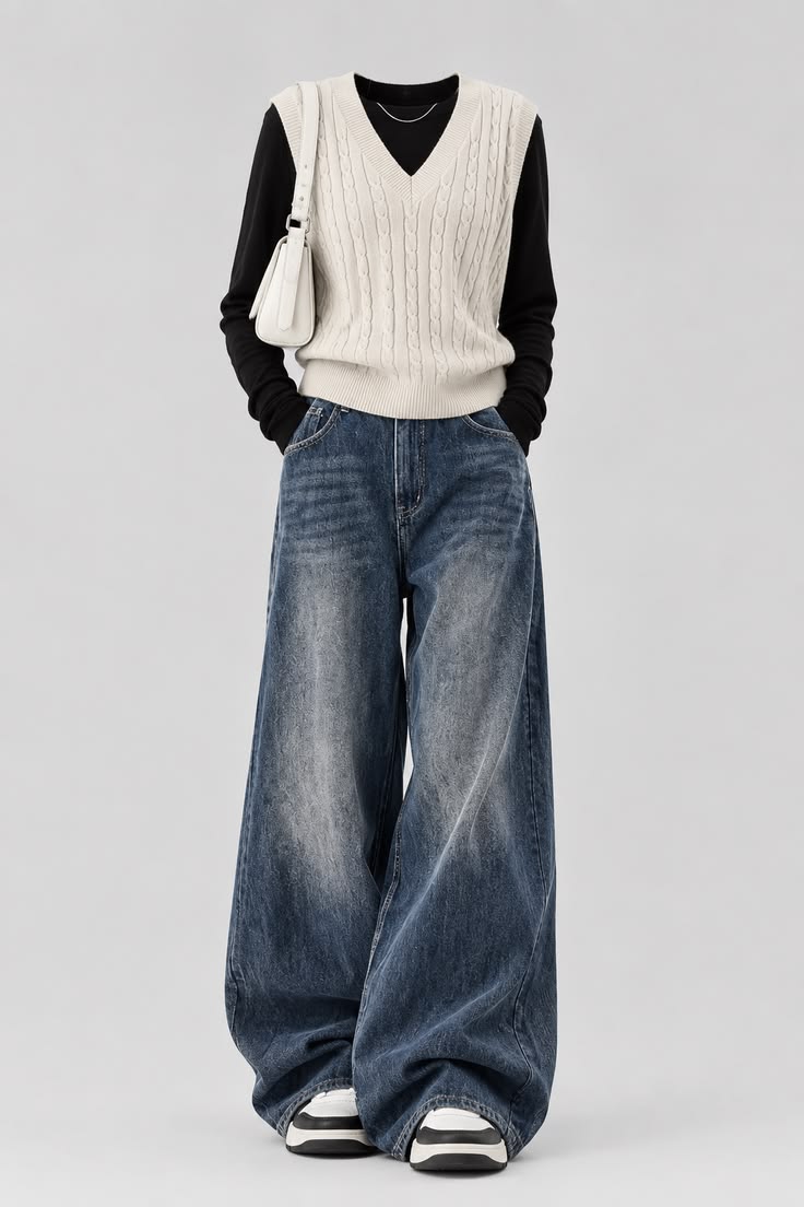 Tenues féminines avec pull en maille superposé 🍁 Shopper ce look 📍