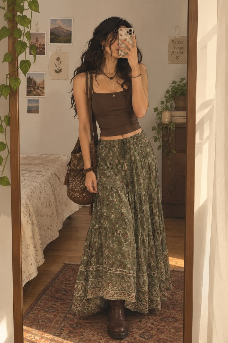 Women's Chiffon Elastic High Waist Pleated A-Line Flared Maxi Skirts