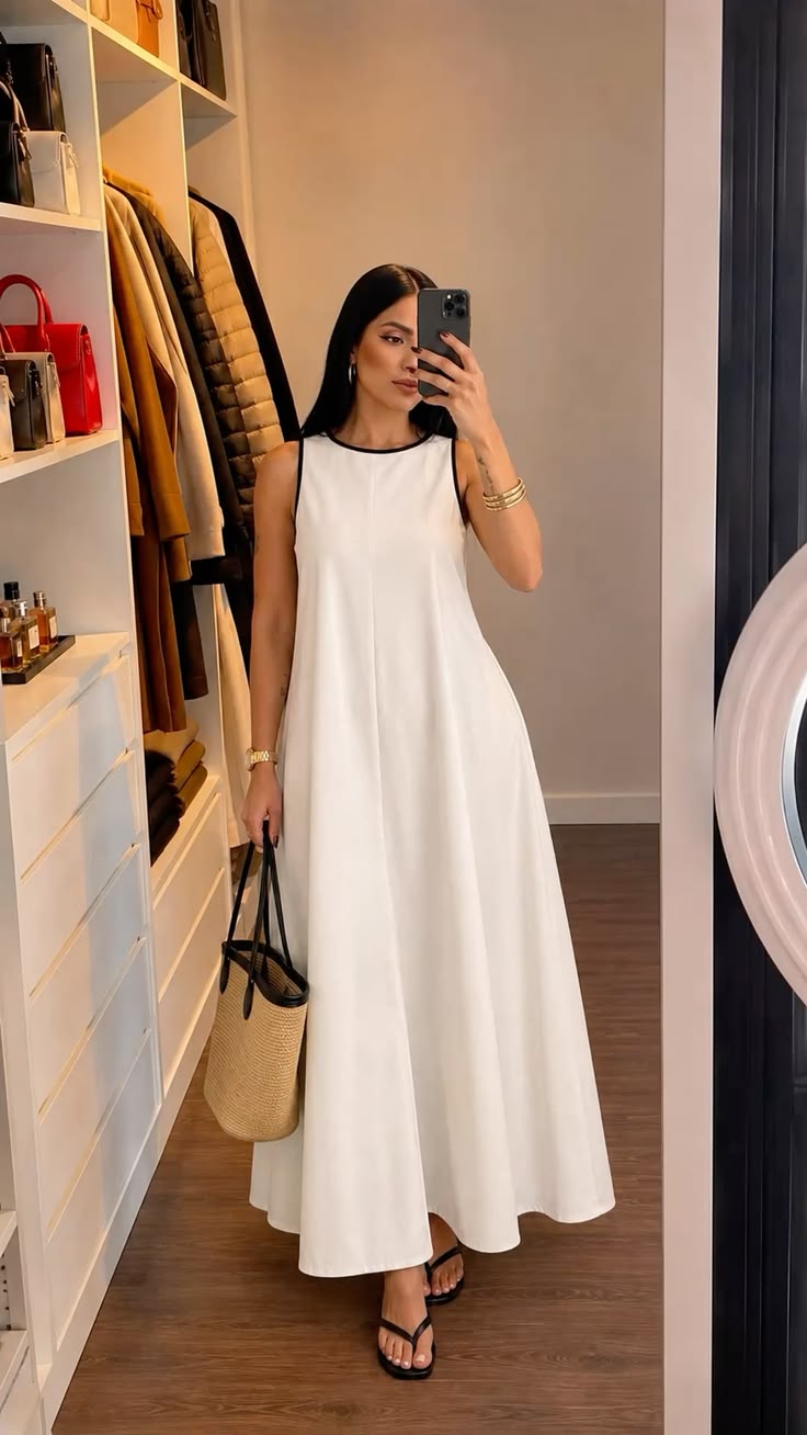 Robe longue blanche simple et élégante 🤍