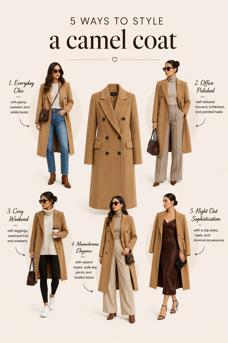 5 façons de porter un manteau camel | Tenues mode automne | Tenues de travail automne pour femme