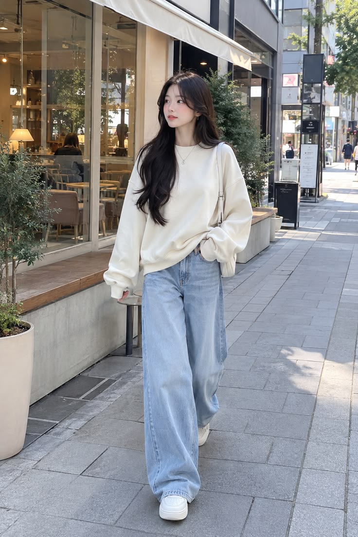 Korean Casual Outfit Ideas 🤍 | Baggy Jeans & Minimalist Style