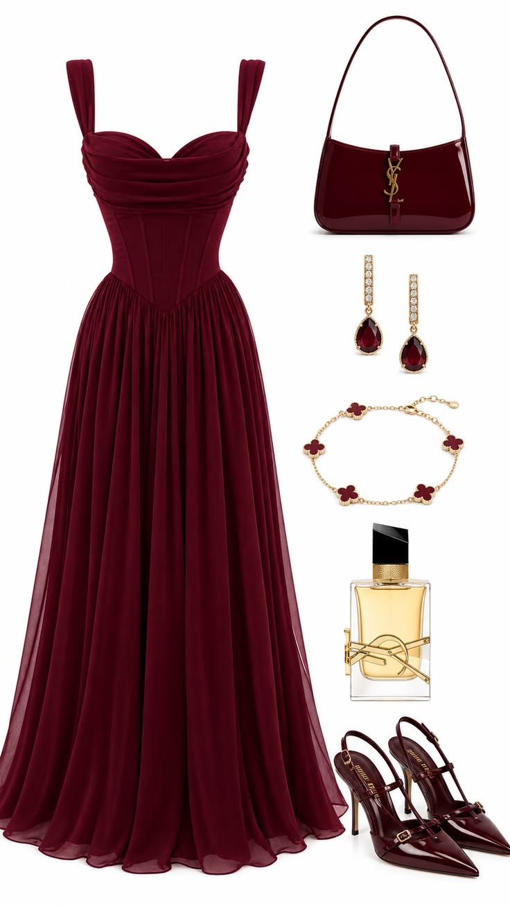 Tenue bordeaux | Talons et sac