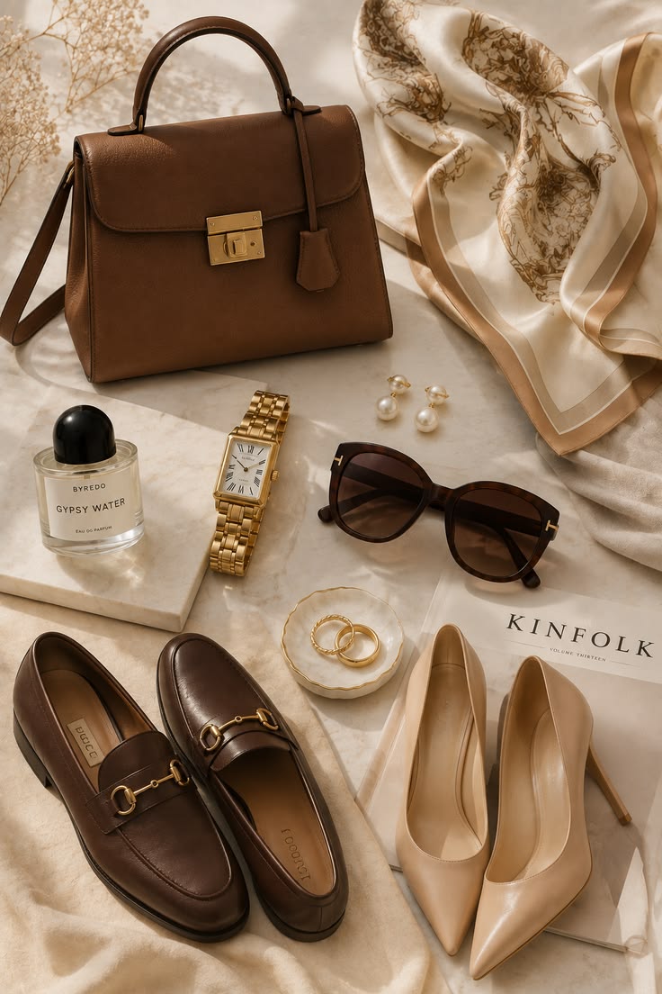 Accessoires de luxe discret pour femmes | sacs élégants, bijoux en or, chaussures classiques et mode intemporelle