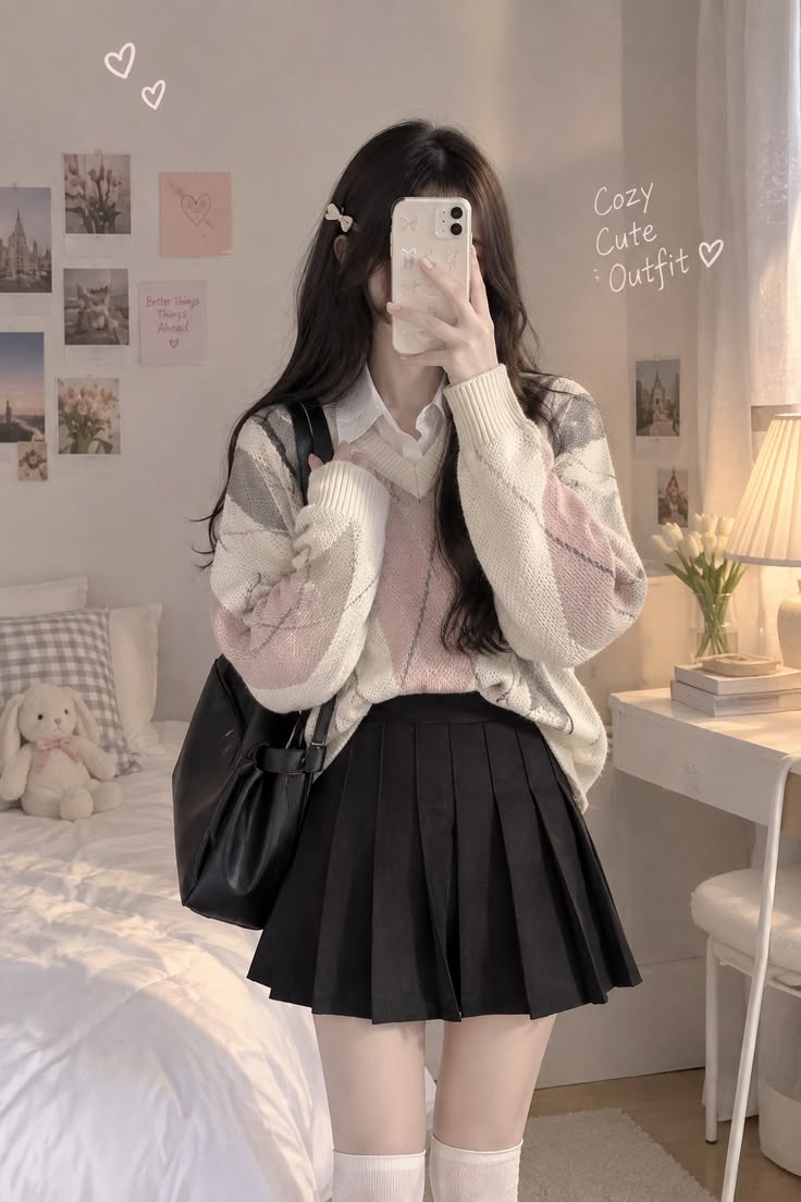 韩国风舒适穿搭 🩷🖤