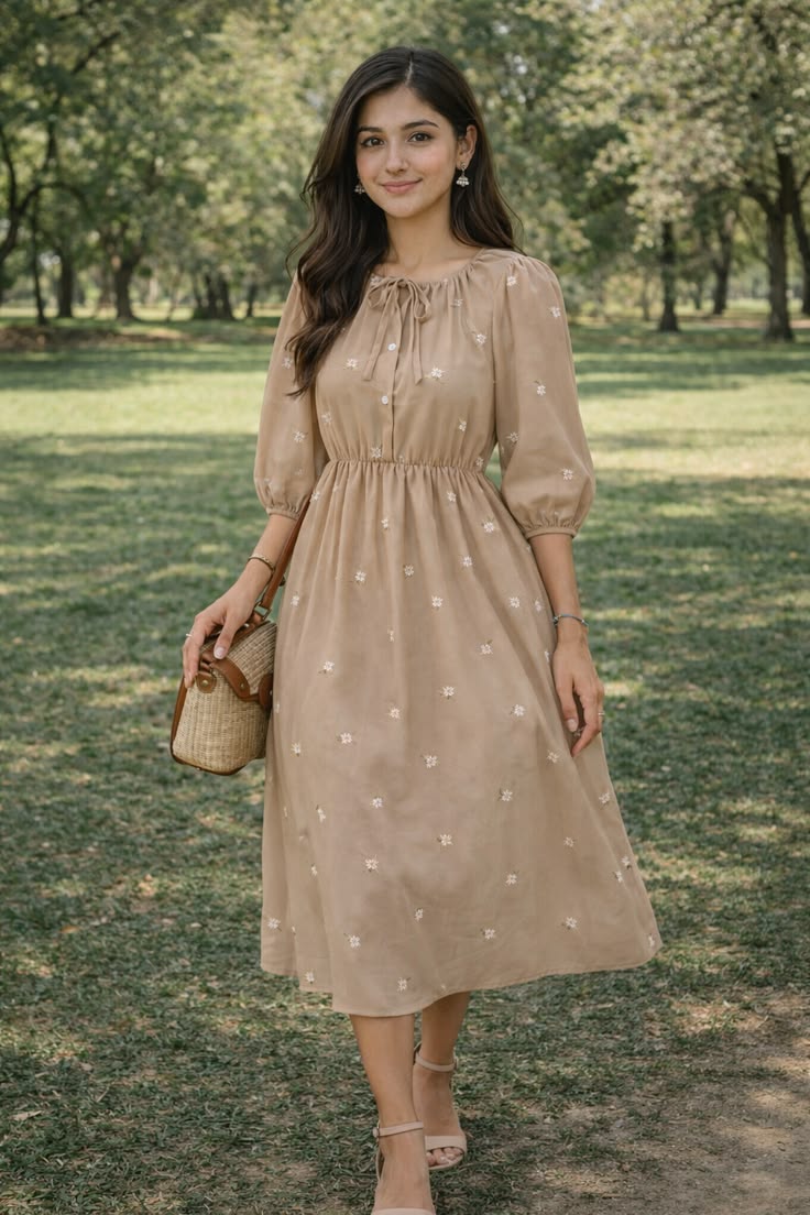 SMOWKLY Cotton Blend Women's Casual Dress | One Piece Dress for Women