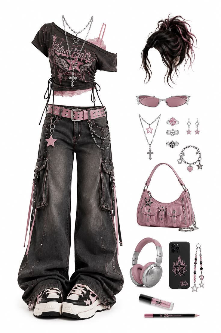 Tenue Y2K cœurs rebelles ♥️