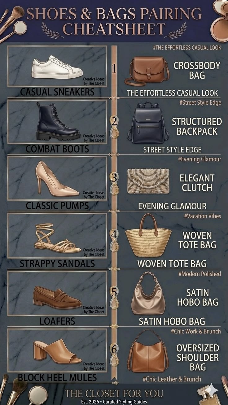 ورقة مرجعية نهائية لتنسيق الأحذية والحقائب | The Closet For You