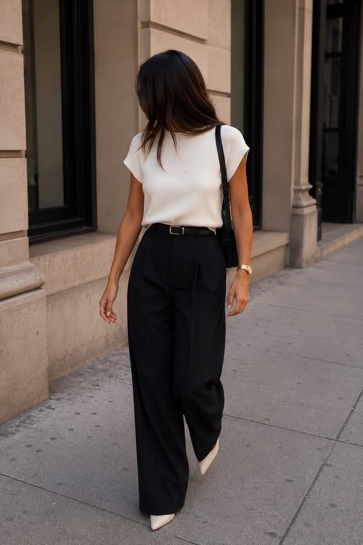 Tenue de travail noire et blanche élégante | Style business casual chic pour femmes