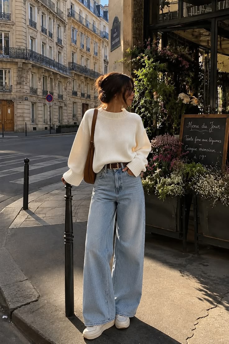 Pull en maille gris minimaliste décontracté à col rond à moins de 18 $ pour l’automne ! ✨